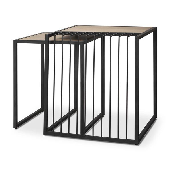 Miles Black Metal With Light Wood Nesting End Tables (Set of 2), image 1