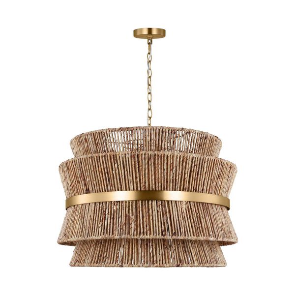 Thurlo Satin Brass Four-Light Chandelier with Paper Rope Shade by Drew and Jonathan, image 1