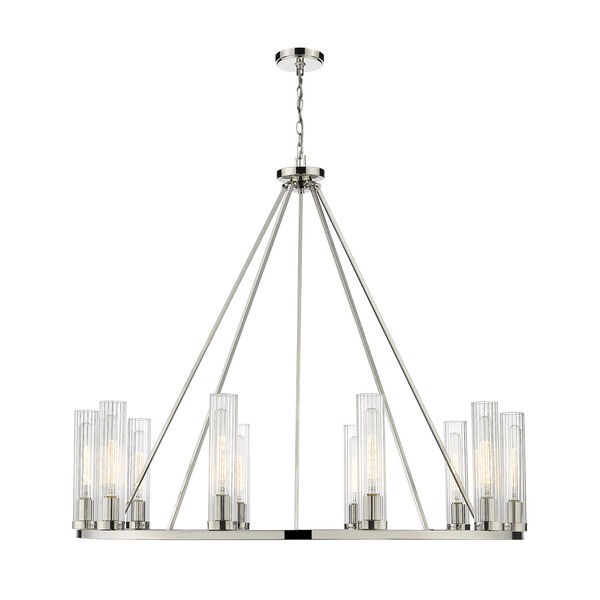 Beau Polished Nickel 10-Light Chandelier with Clear Glass Shade, image 4