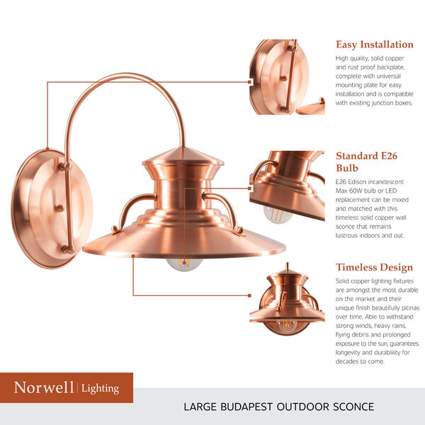 Budapest Copper Single Light Outdoor Wall Mount, image 7