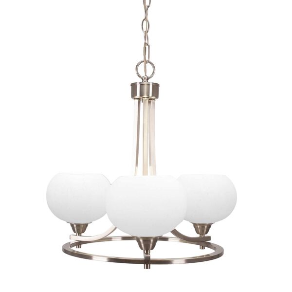 Paramount Brushed Nickel Three-Light Chandelier with Seven-Inch White Muslin Glass, image 1