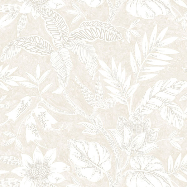 Boho Rhapsody Sand Dune and Brushed Taupe Rainforest Leaves Unpasted Wallpaper, image 2