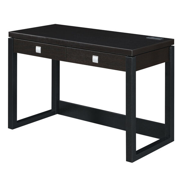 Newport Espresso and Black Two-Drawer Desk with Charging Station, image 1