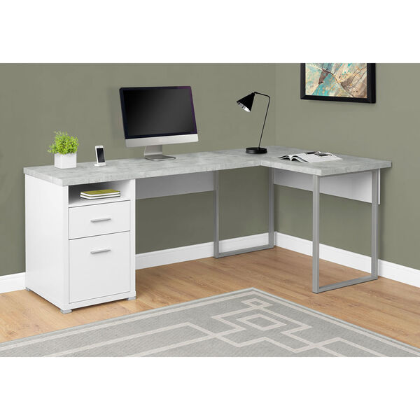 White Cement-Look Left or Right Facing Computer Desk, image 1
