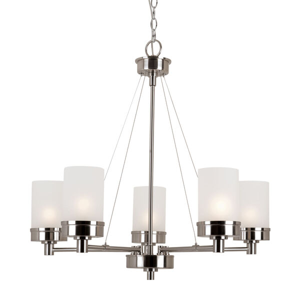 Brushed Nickel Urban Swag 5 Light Chandelier with White Frosted Glass, image 1