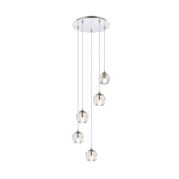 Eren Chrome 12-Inch Five-Light Pendant with Royal Cut Clear Crystal, image 1