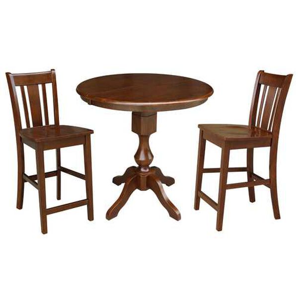 Espresso Round Counter Height Dining Table with 12-Inch Leaf and Stools, 3-Piece, image 1