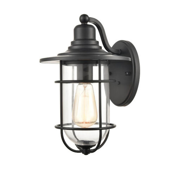 Lex Powder Coat Black One-Light Outdoor Wall Sconce with Transparent Glass, image 1