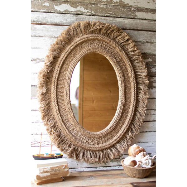 Brown Oval Mirror with Jute Detail, image 3