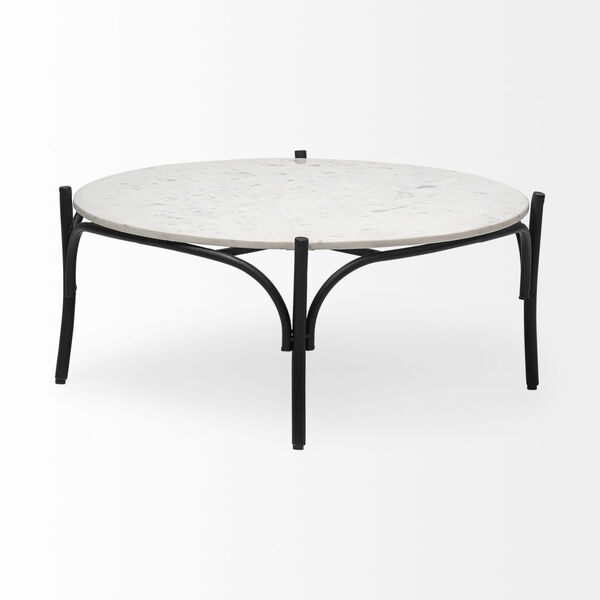 Etienne White and Black Round Marble Top Coffee Table, image 4