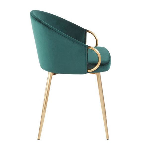 Claire Gold and Emerald Green Velvet Rounded Low Backrest Chair, image 2