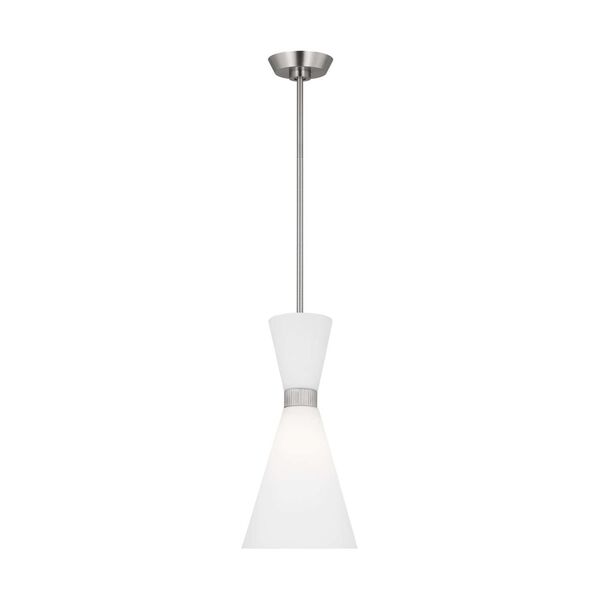 Belcarra Brushed Silver One-Light Small Mini Pendant with Etched White Glass by Drew and Jonathan, image 1