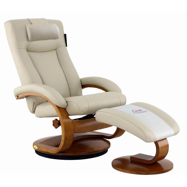 Selby Alpine Black Beige Breathable Air Leather Manual Recliner with Ottoman and Cervical Pillow, image 2