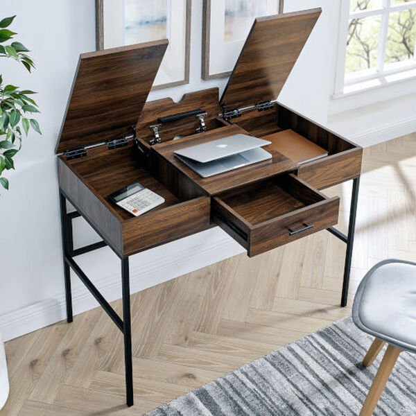 Lilian Dark Walnut and Black Storage Desk with Tablet Holder, image 4