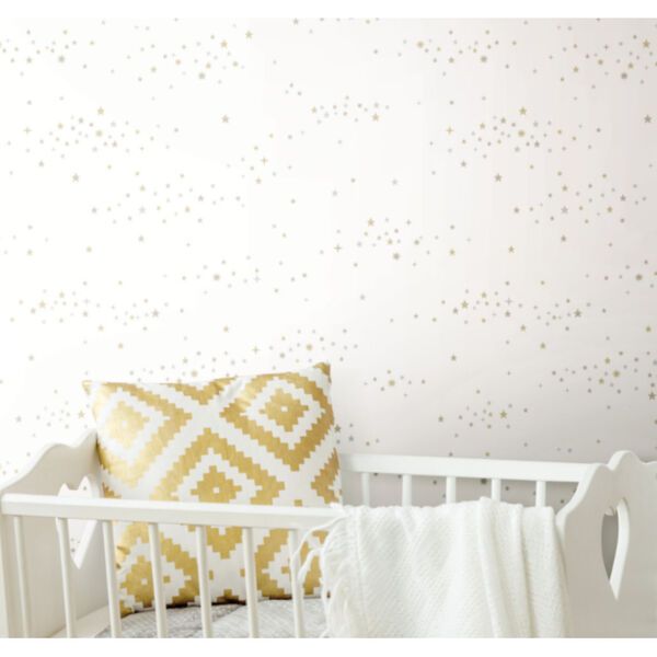 Starlight Star Bright Silver and Gold Peel and Stick Wallpaper, image 1