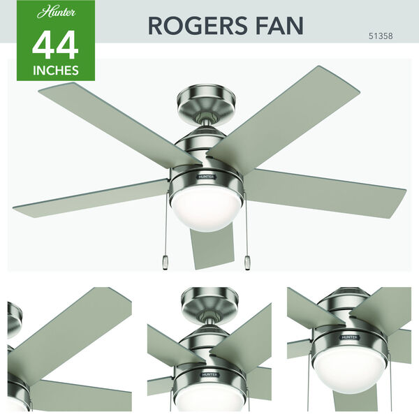 Rogers Brushed Nickel 44-Inch Ceiling Fan with LED Light Kit and Pull Chain, image 4