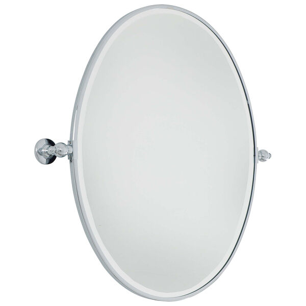 Beveled Chrome 25.5-Inch Width Large Oval Pivot Mirror , image 1