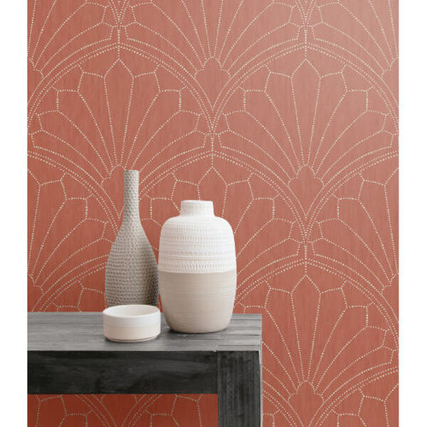 Boho Rhapsody Redwood and Ivory Scallop Medallion Unpasted Wallpaper, image 1