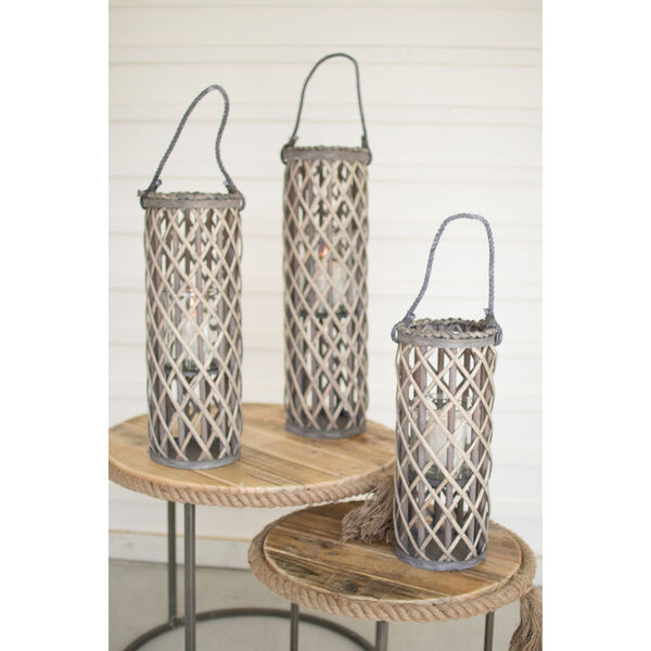 Gray Willow Lanterns with Glass, Set of Three, image 1