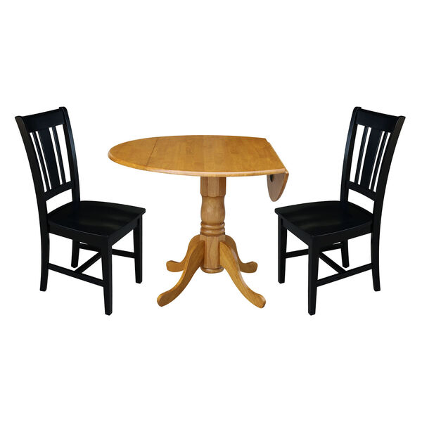 Oak and Black 42-Inch Dual Drop Leaf Table with Two Splat Back Dining Chair, Three-Piece, image 3