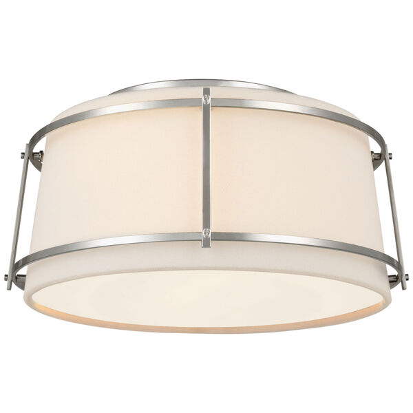 Callaway Small Flush Mount in Polished Nickel with Linen Shade and Frosted Acrylic Diffuser by Carrier and Company, image 1