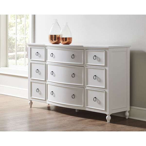 White Curved Front Nine-Drawer Wood Dresser, image 2