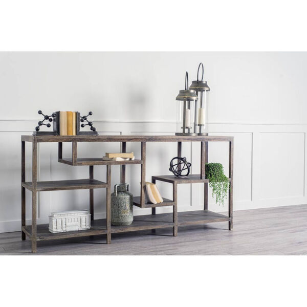 Wright I Brown Solid Wood Multi Level Shelf Console Table, image 6