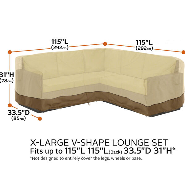 Ash Beige and Brown 115-Inch Patio V-Shaped Sectional Lounge Set Cover, image 4