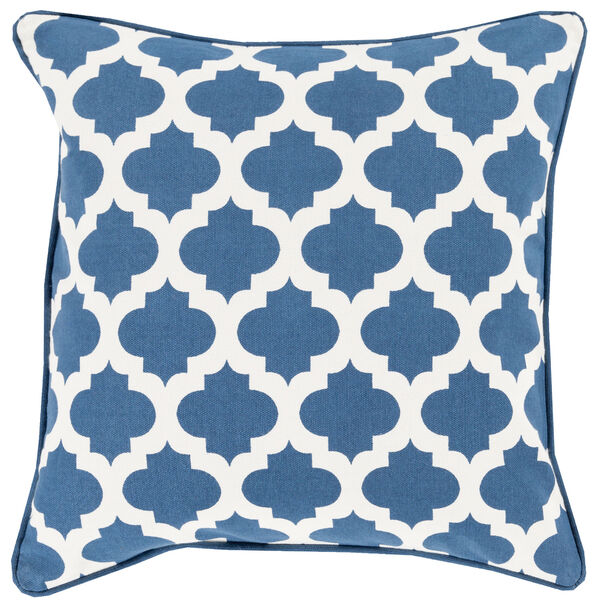 Moroccan Printed Lattice Blue and Neutral 20-Inch Pillow Cover, image 1