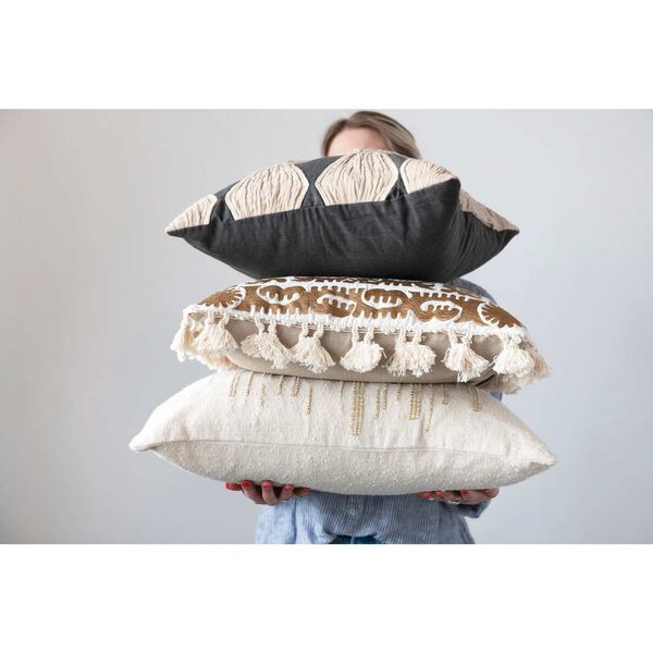 Cream Woven Cotton Slub Lumbar 24 x 16-Inch Pillow, image 6
