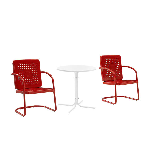 Bates Bright Red Gloss and White Satin Outdoor Bistro Set, Three-Piece, image 2