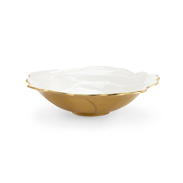 White and Metallic Gold Enameled Decorative Bowl, image 1