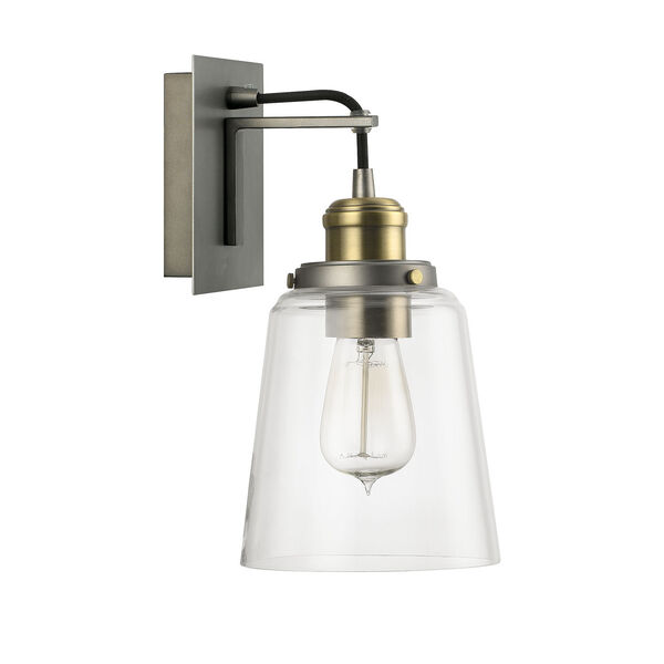Graphite and Aged Brass One-Light Wall Sconce with Clear Glass, image 1