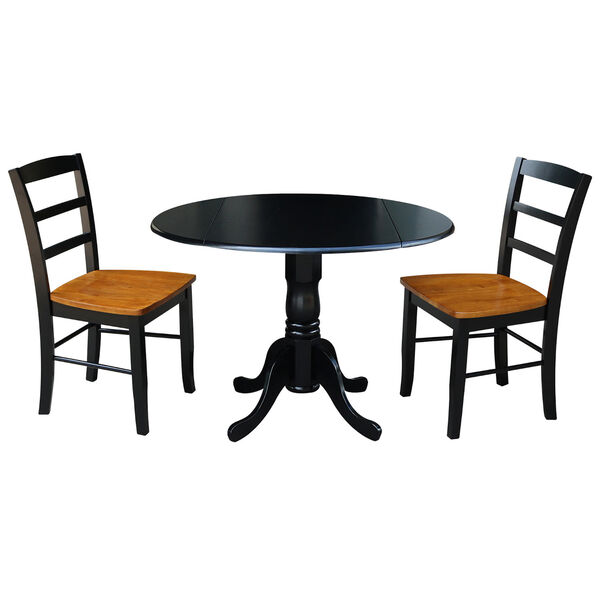 Black 42-Inch Dual Drop Leaf Dining Table with Black and Cherry Two Ladder Back Dining Chair, Three-Piece, image 1