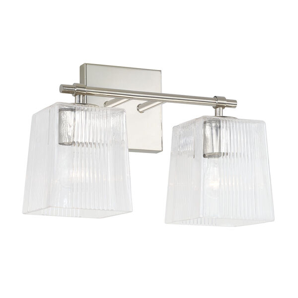 Lexi Polished Nickel Two-Light Bath Vanity with Clear Fluted Square Glass Shades, image 1