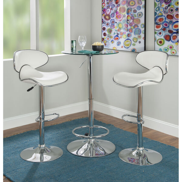 Jenna Chrome and White Adjustable Pub Table Set, 3-Piece, image 1