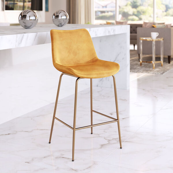 Tony Yellow and Gold Counter Height Bar Stool - (Open Box), image 2