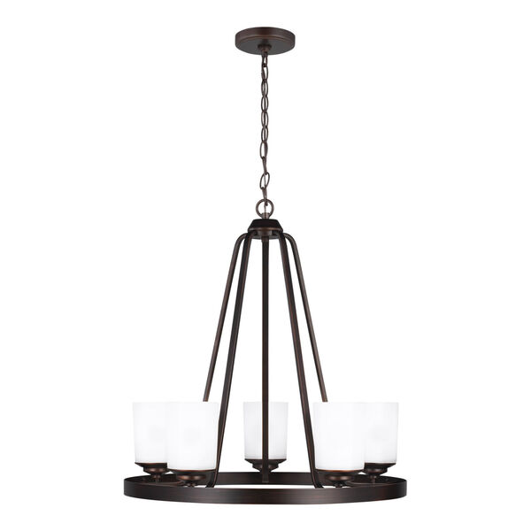 Kemal Bronze Five-Light Chandelier with Etched White Inside Shade, image 1