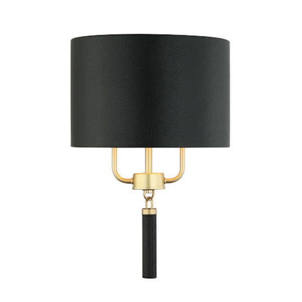 Secret Agent Painted Gold Black Leather Two-Light Wall Sconce, image 1