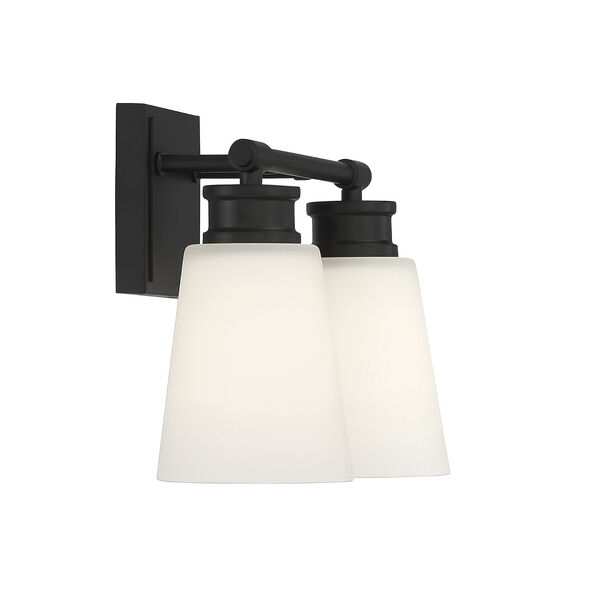 Lowry Matte Black 14-Inch Two-light Bath Vanity with Milk Glass Shade, image 5