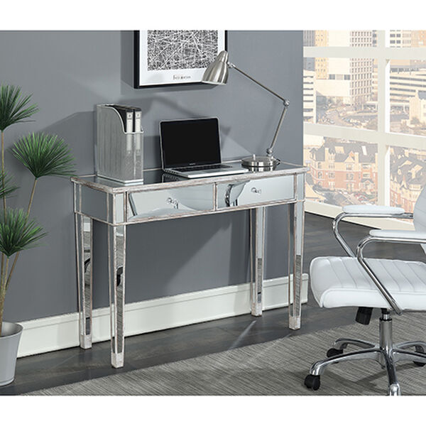 Gold Coast Weathered White Mirrored Two-Drawer Desk Console Table, image 1
