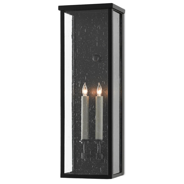 Tanzy Midnight Two-Light Outdoor Wall Sconce with Seeded Glass, image 1