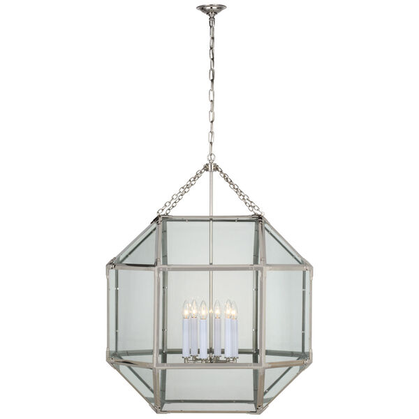 Morris Grande Lantern in Polished Nickel with Clear Glass by Suzanne Kasler, image 1