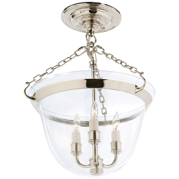 Country Semi-Flush Bell Jar Lantern in Polished Nickel by Chapman and Myers, image 1