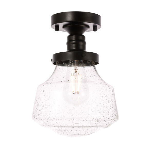 Lyle Black Eight-Inch One-Light Flush Mount with Clear Seeded Glass, image 1