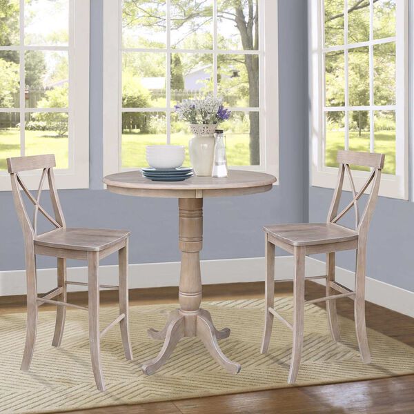 Weathered Gray Round Pedestal Bar Height Table with Stools, 3-Piece, image 1