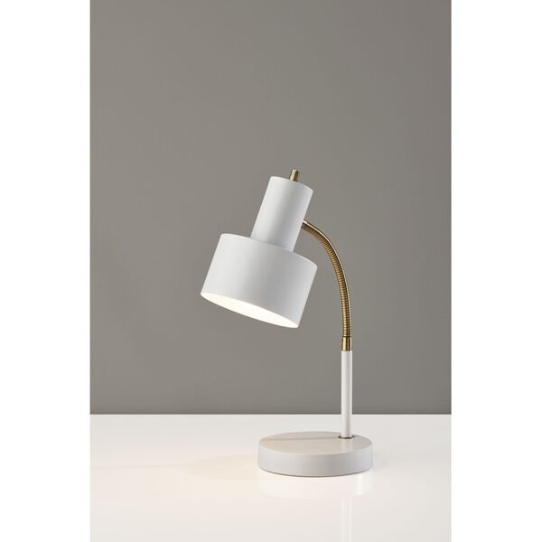 Stark White and Antique Brass One-Light Desk Lamp, image 3