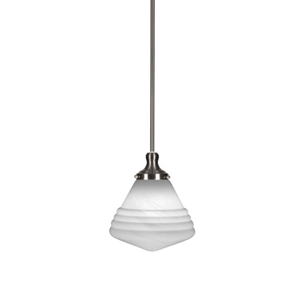 Juno Brushed Nickel One-Light 12-Inch Stem Hung Pendant with White Marble Glass, image 1