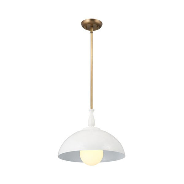 Homestead White and Natural Brass 14-Inch One-Light Pendant, image 1