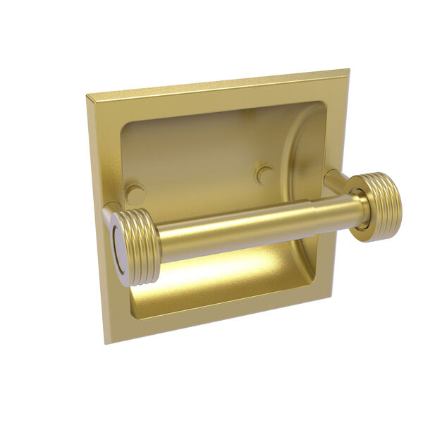 Continental Satin Brass Six-Inch Recessed Toilet Tissue Holder with Groovy Accents, image 1